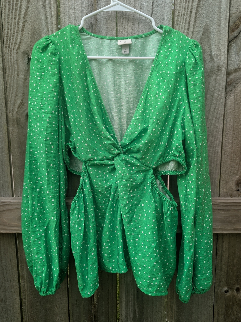 a new day Green Polka Dot Twist-Front Long Sleeve Blouse